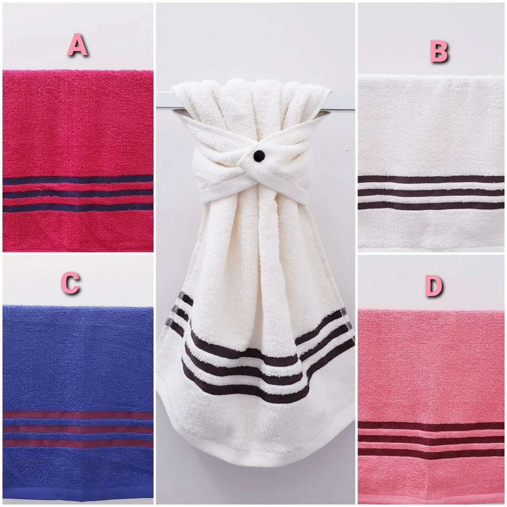 #9126 NEW! Solid w/3 stripes HANG'N'SNAP Hand Towel 🤍Select Plastic snap